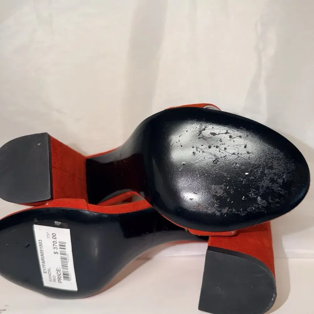 Maje Faria Red Suede Block Heel Sandals 37 US 6.5 Crystal Buckle Portugal JB2